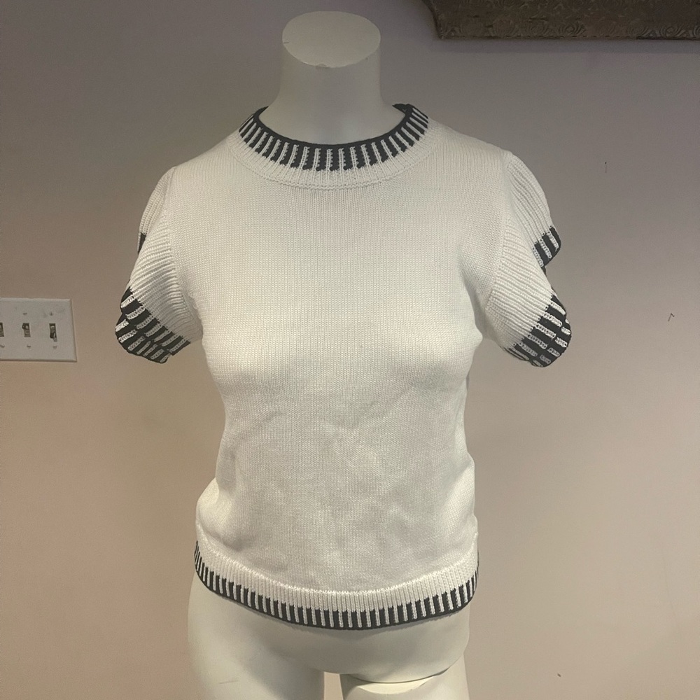 White and Black Striped Women's Top